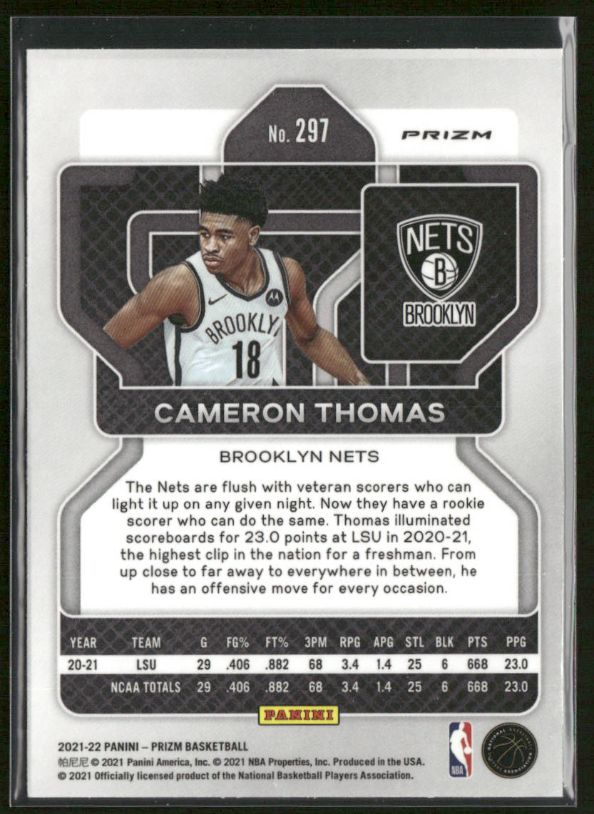 Cameron Thomas 2021-22 Panini Prizm Green Wave #297 RC Brooklyn Nets