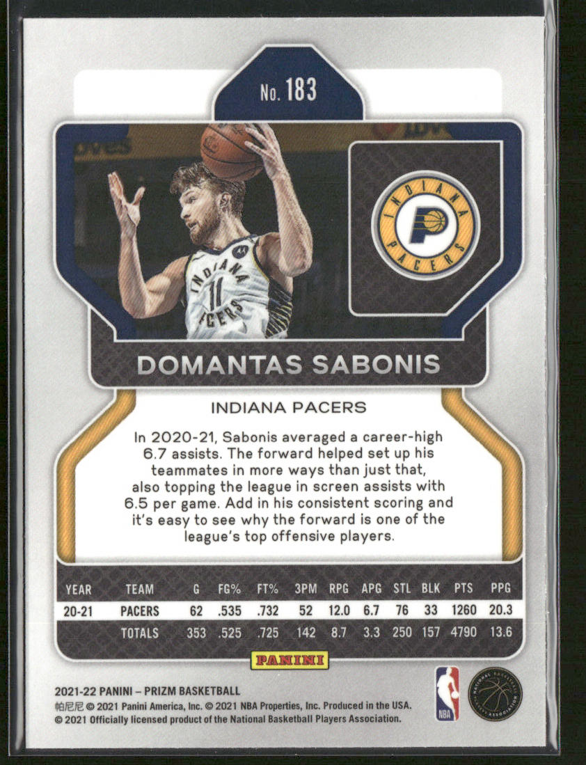 Domantas Sabonis 2021-22 Panini Prizm #183 Indiana Pacers back