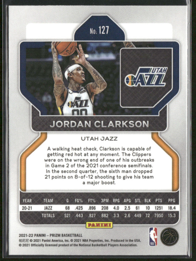 Jordan Clarkson 2021-22 Panini Prizm #127 Utah Jazz back