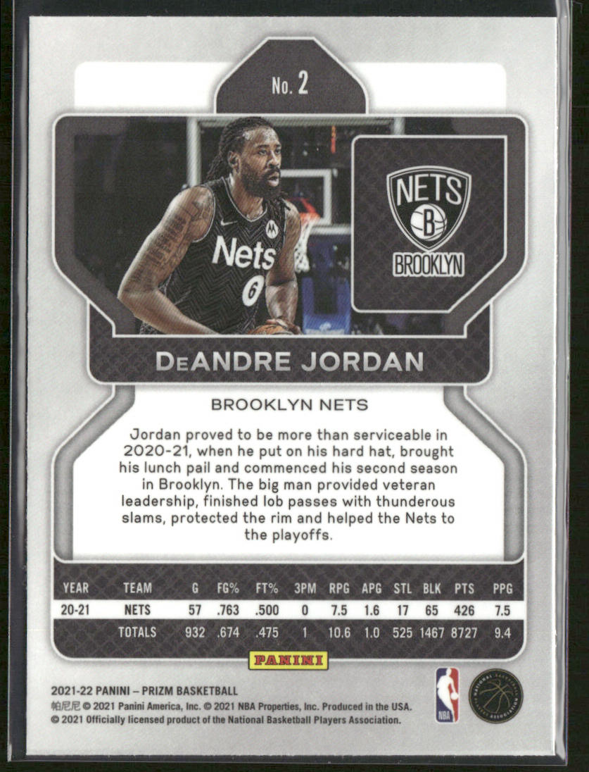 DeAndre Jordan 2021-22 Panini Prizm #2 Brooklyn Nets back