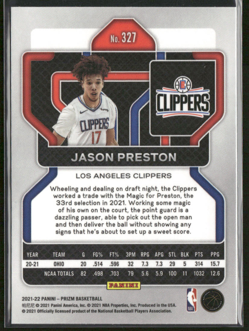 Jason Preston 2021-22 Panini Prizm #327 RC Los Angeles Clippers back