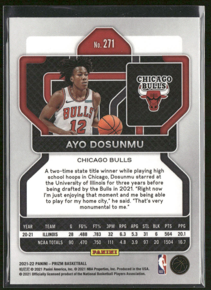 Ayo Dosunmu 2021-22 Panini Prizm #271 RC Chicago Bulls back