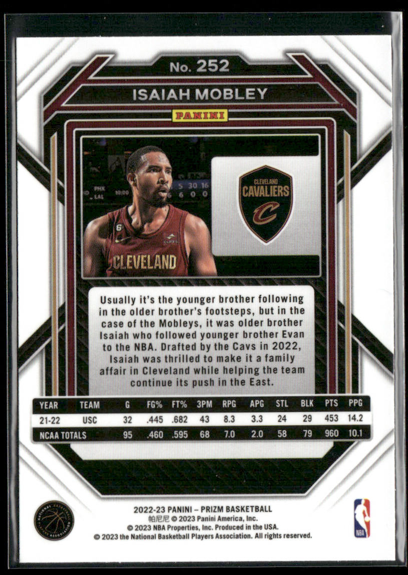 Isaiah Mobley 2022-23 Panini Prizm #252 RC Cleveland Cavaliers back