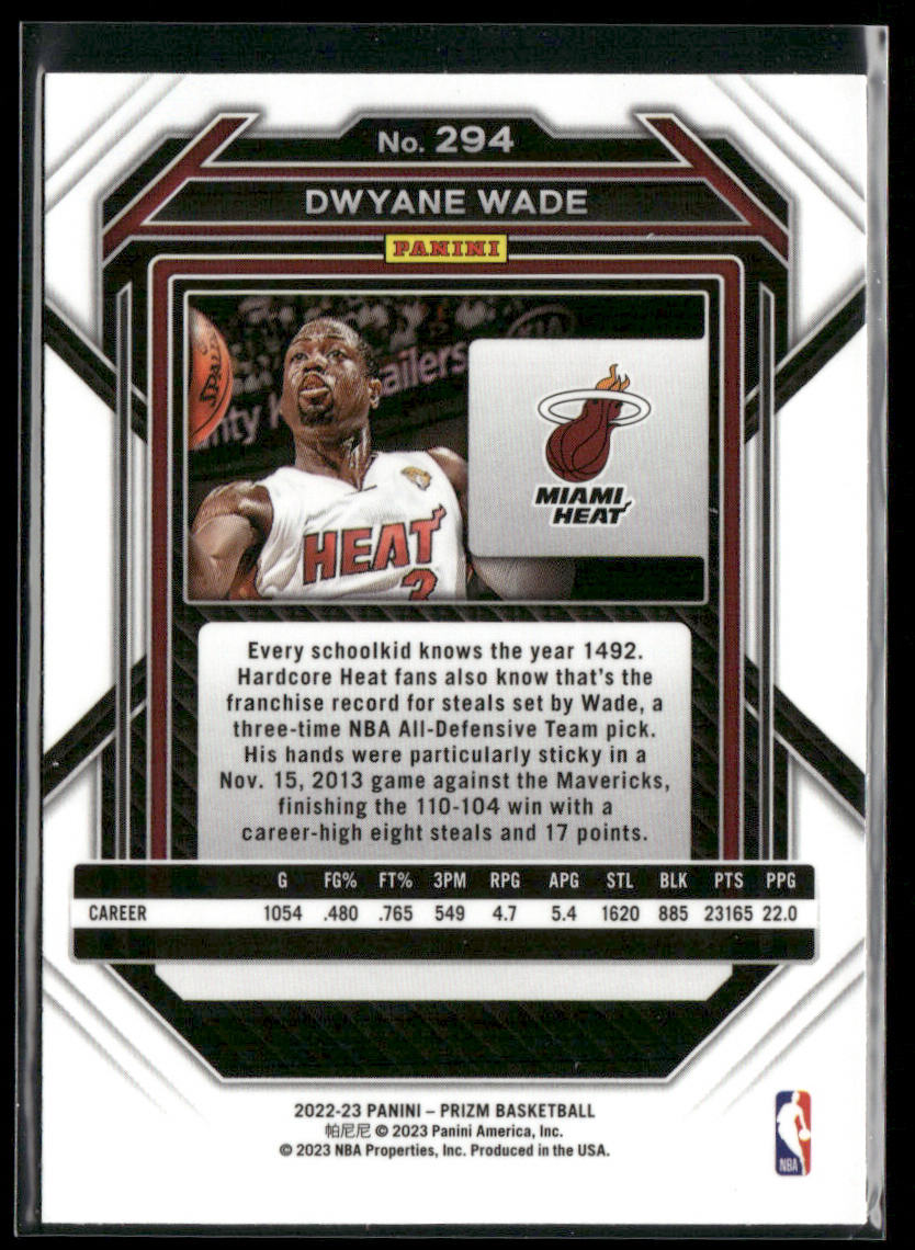 Dwyane Wade 2022-23 Panini Prizm #294 Miami Heat
