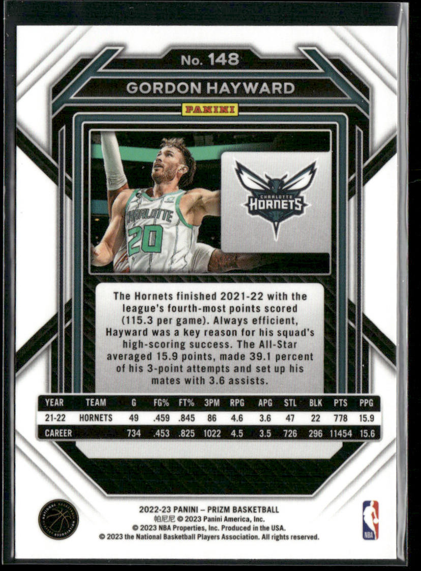 Gordon Hayward 2022-23 Panini Prizm #148 Charlotte Hornets