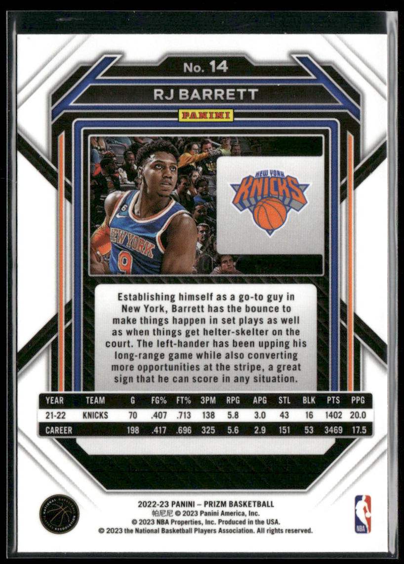 RJ Barrett 2022-23 Panini Prizm #14 New York Knicks