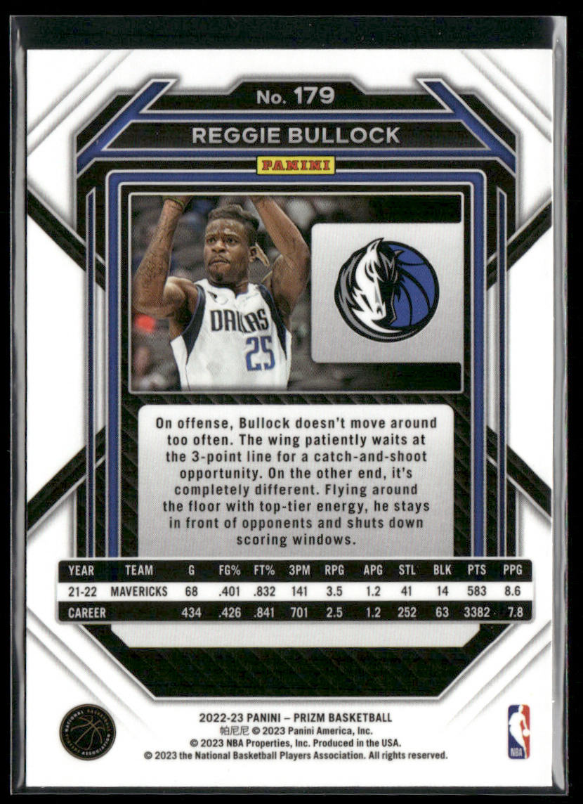Reggie Bullock 2022-23 Panini Prizm #179 Dallas Mavericks