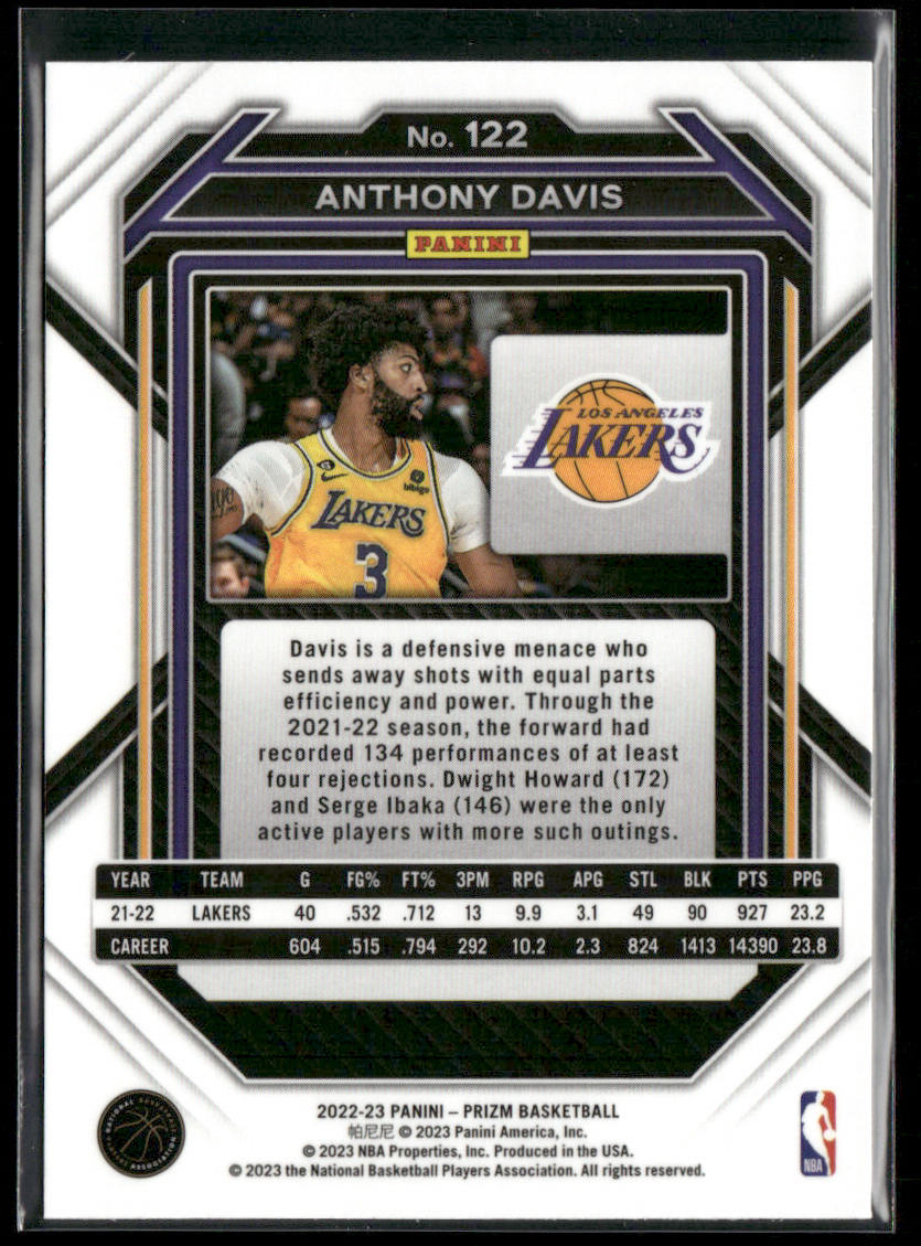 Anthony Davis 2022-23 Panini Prizm #122 Los Angeles Lakers
