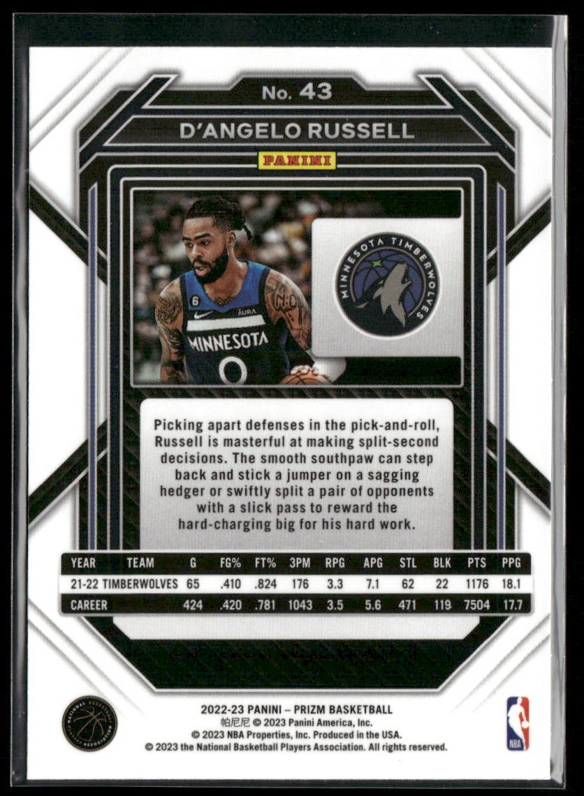 D'Angelo Russell 2022-23 Panini Prizm #43 Minnesota Timberwolves