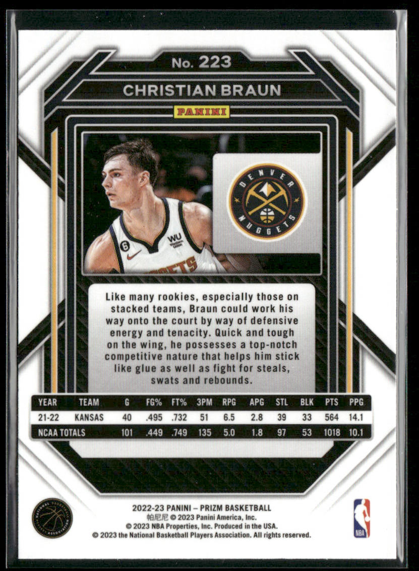 Christian Braun 2022-23 Panini Prizm #223 RC Denver Nuggets