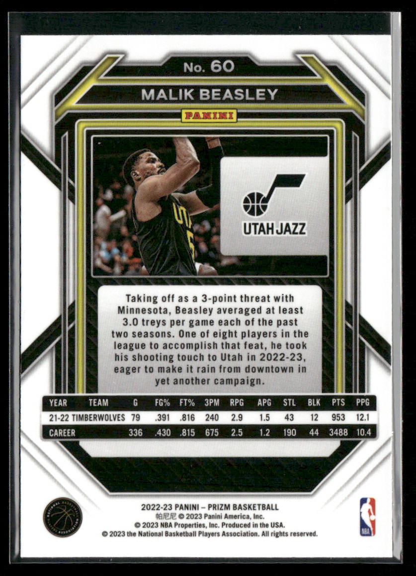 Malik Beasley 2022-23 Panini Prizm #60 Utah Jazz
