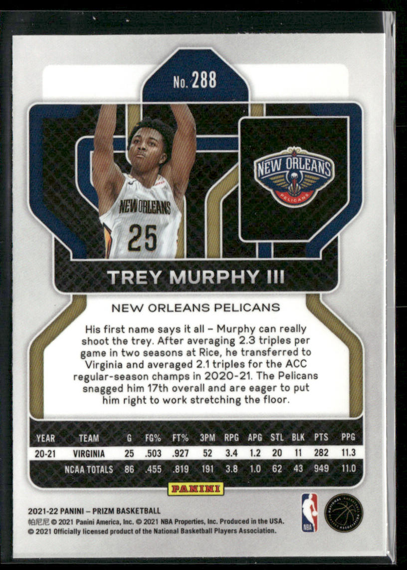 Trey Murphy III 2021-22 Panini Prizm #288 RC New Orleans Pelicans