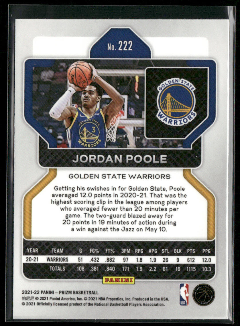 Jordan Poole 2021-22 Panini Prizm #222 Golden State Warriors