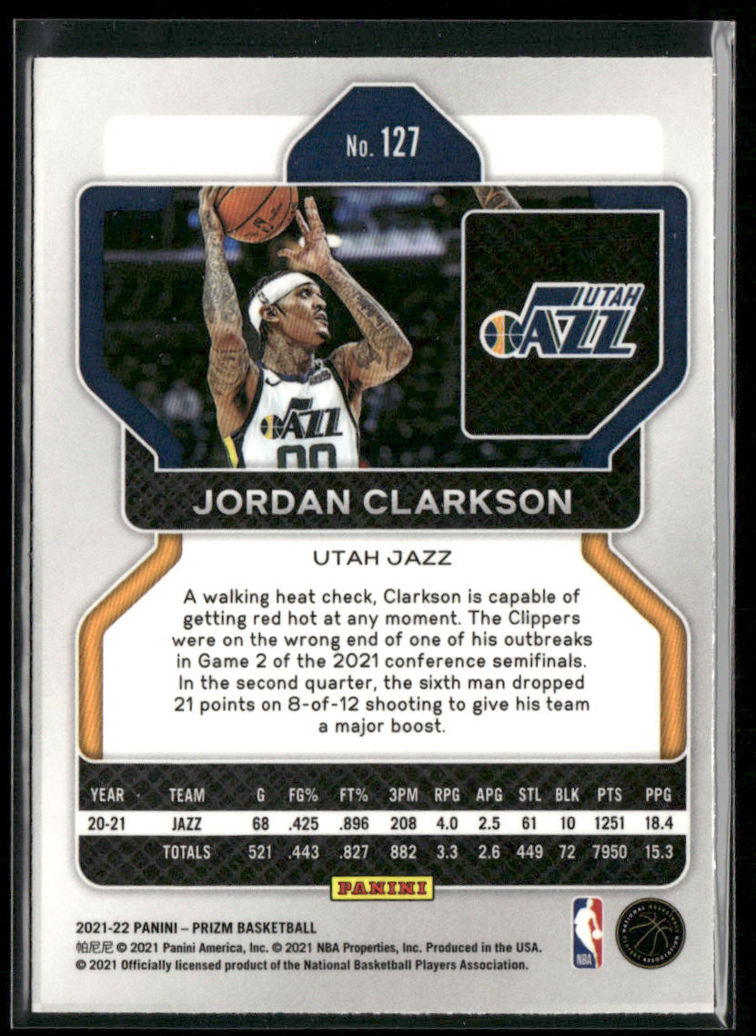 Jordan Clarkson 2021-22 Panini Prizm #127 Utah Jazz back