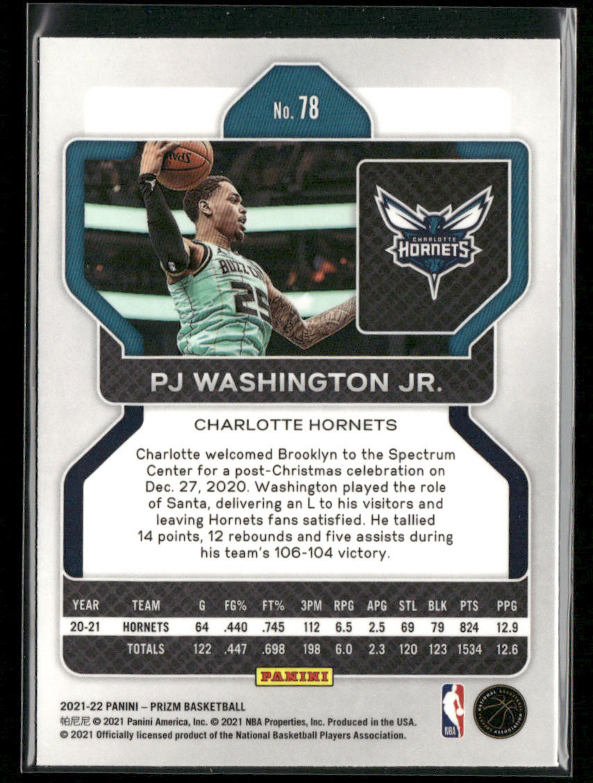 PJ Washington Jr. 2021-22 Panini Prizm #78 Charlotte Hornets