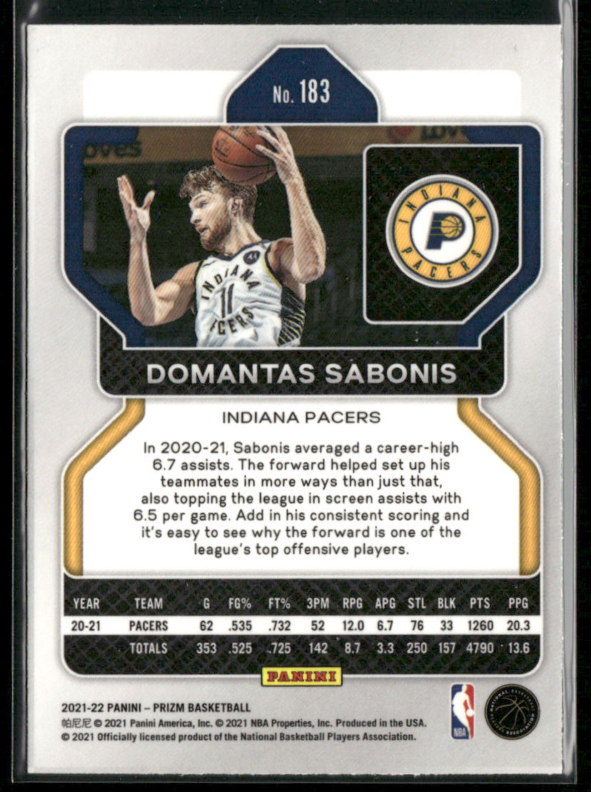Domantas Sabonis 2021-22 Panini Prizm #183 Indiana Pacers back