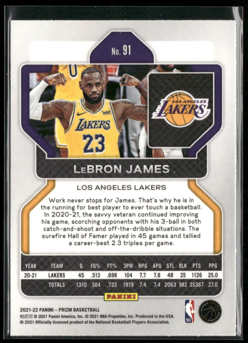 LeBron James 2021-22 Panini Prizm #91 Los Angeles Lakers