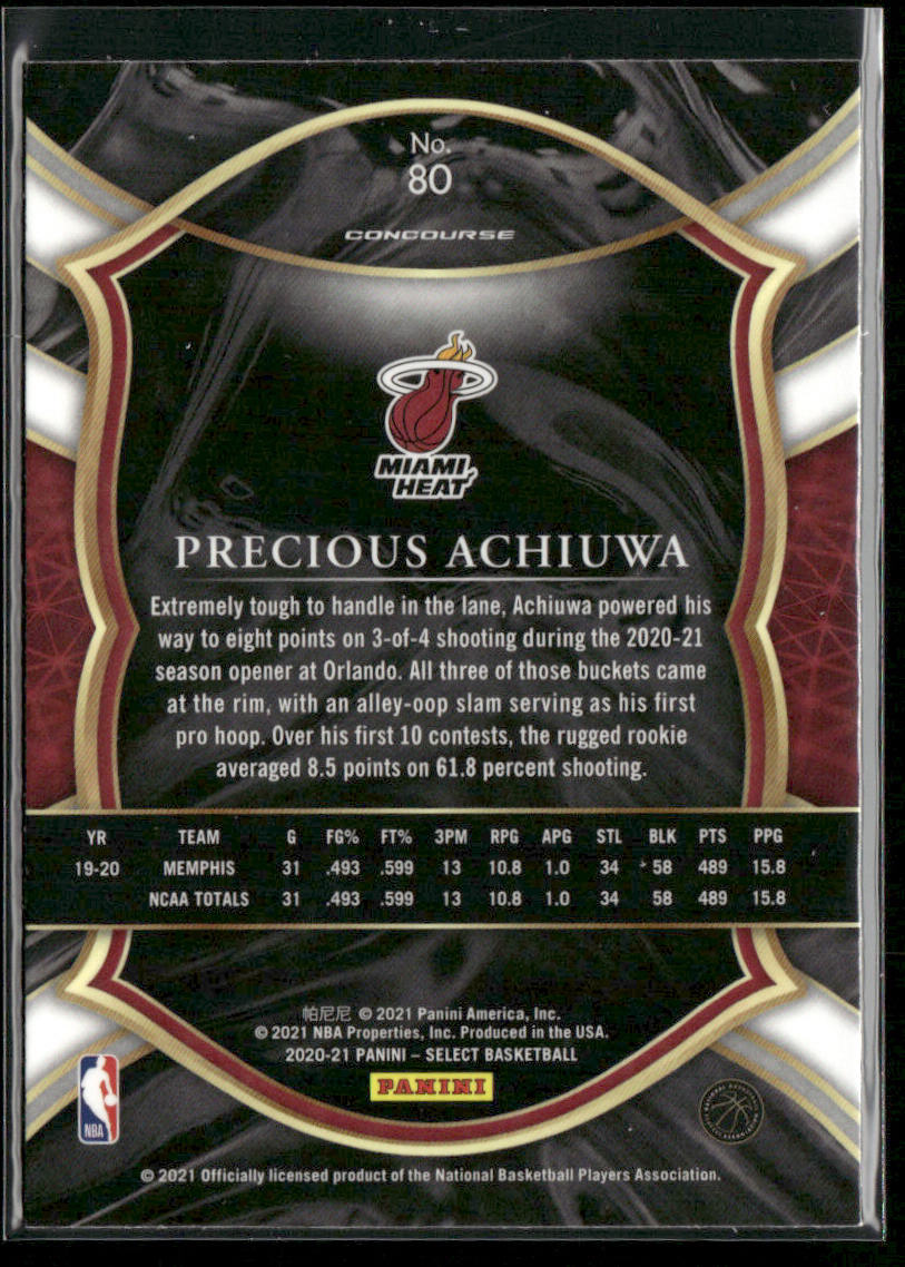 Precious Achiuwa 2020-21 Panini Select Blue #80 RC Miami Heat