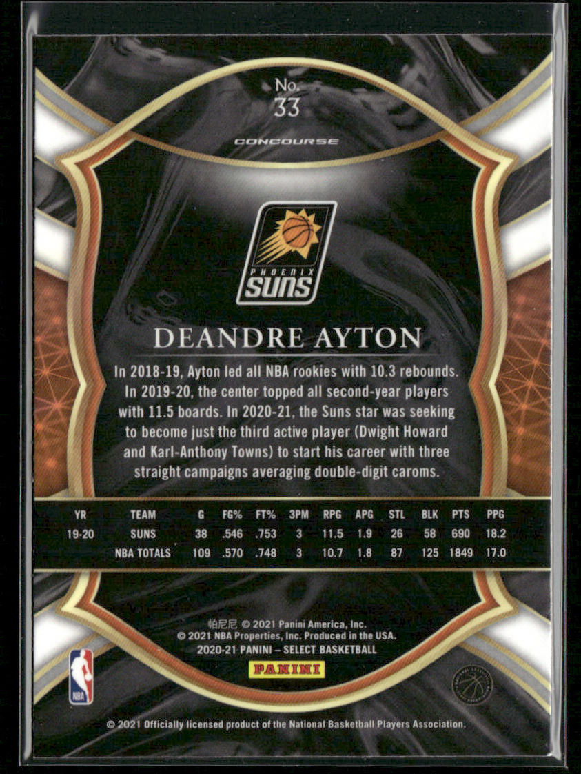 Deandre Ayton 2020-21 Panini Select Blue #33 Phoenix Suns
