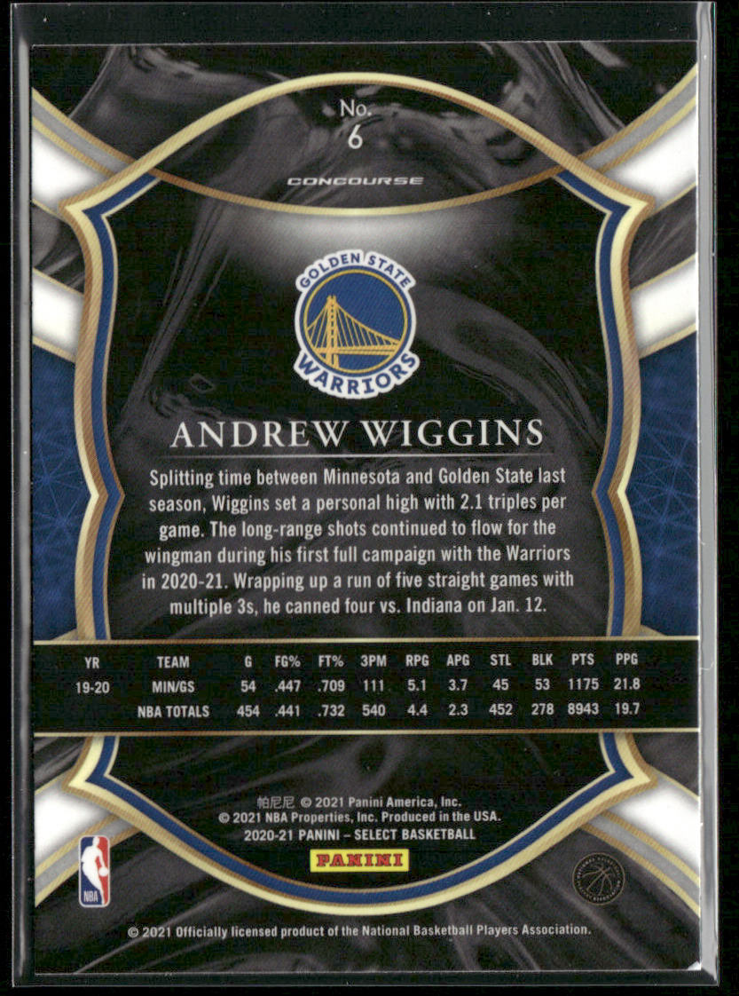 Andrew Wiggins 2020-21 Panini Select Blue #6 Golden State Warriors