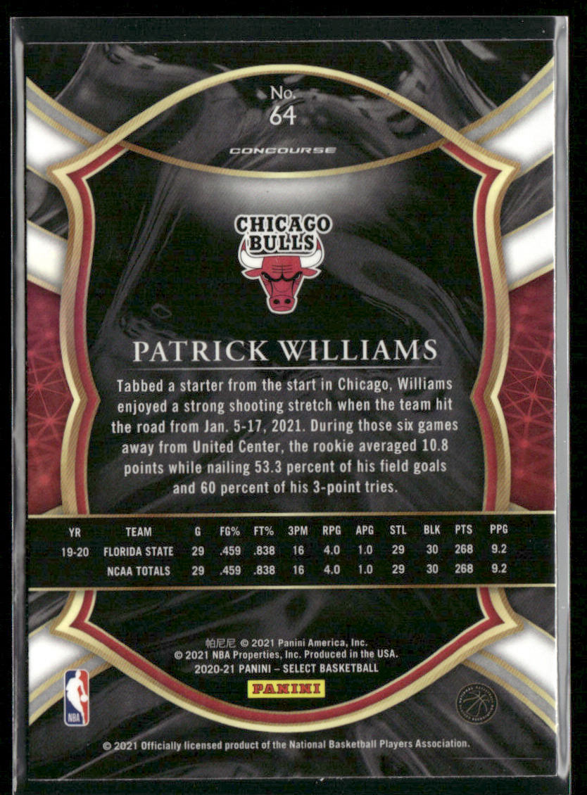 Patrick Williams 2020-21 Panini Select Blue #64 RC Chicago Bulls