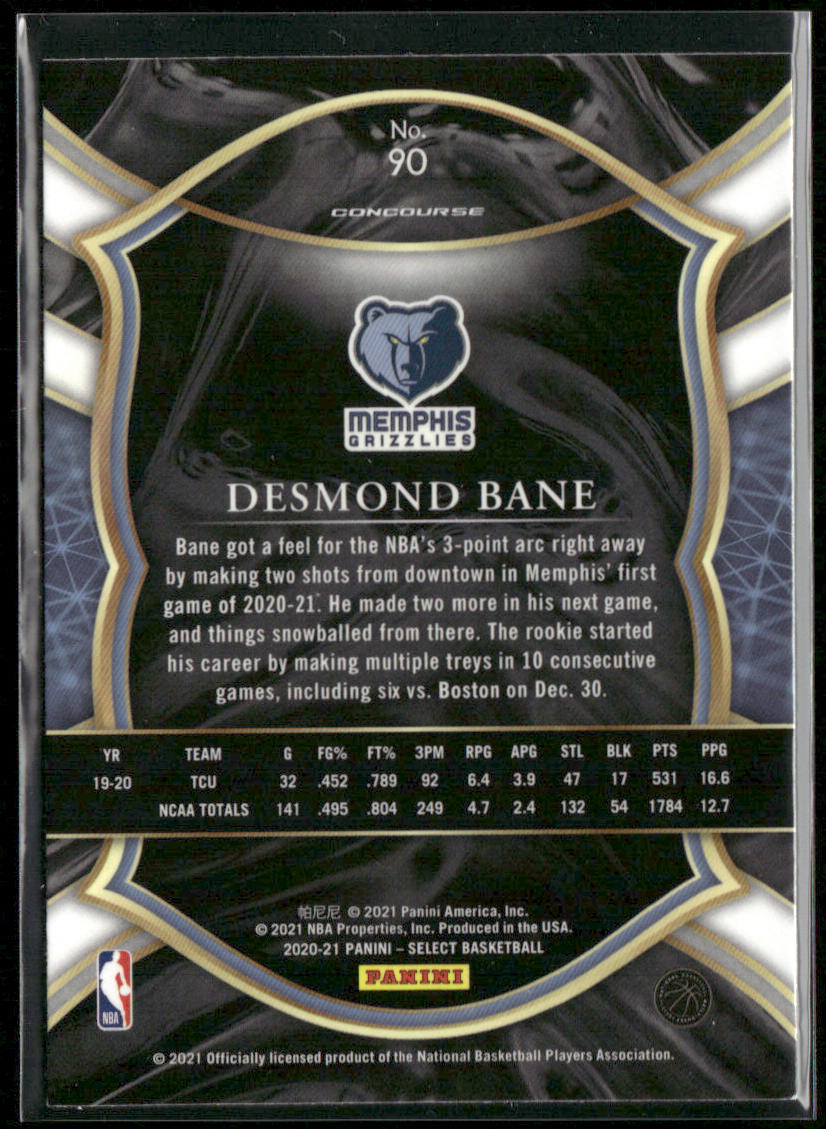 Desmond Bane 2020-21 Panini Select Blue #90 RC Memphis Grizzlies