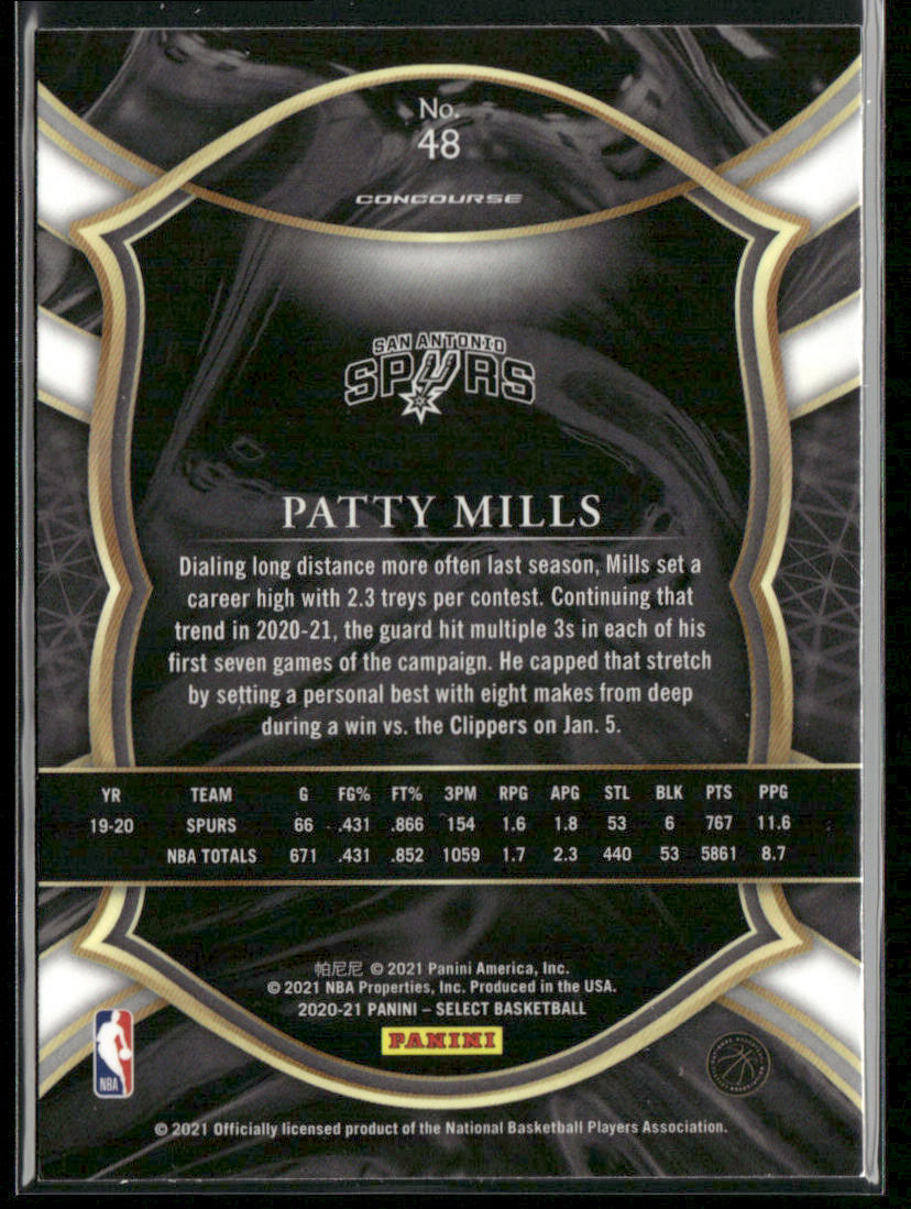 Patty Mills 2020-21 Panini Select Blue #48 San Antonio Spurs
