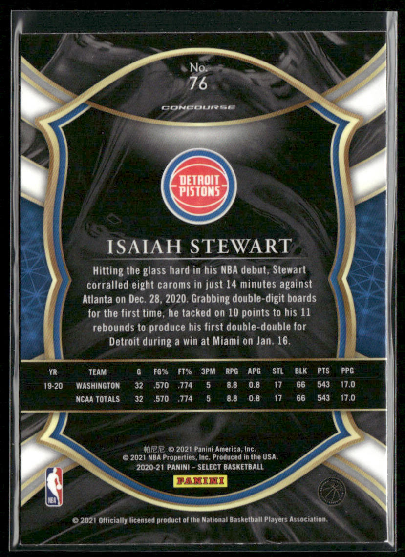 Isaiah Stewart 2020-21 Panini Select Blue #76 RC Detroit Pistons