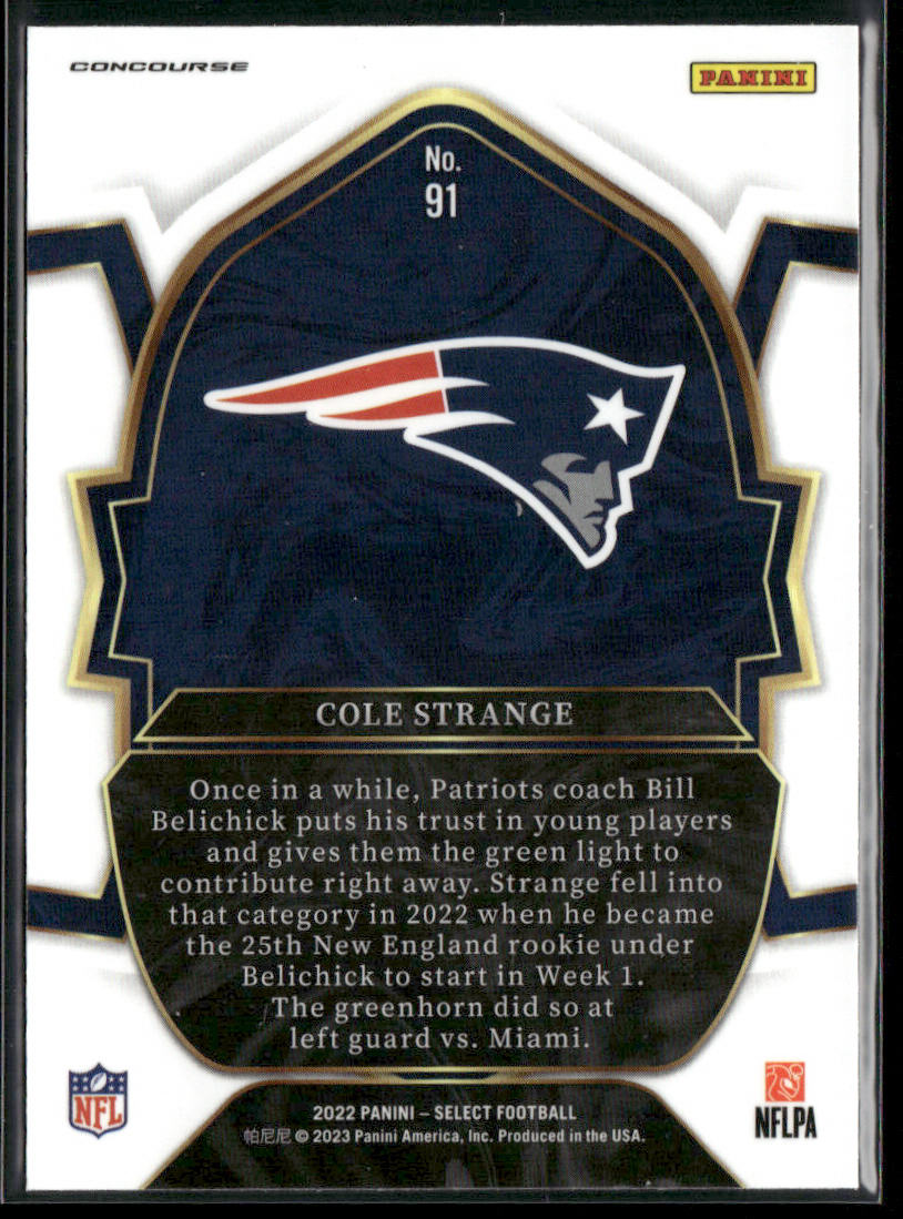 Cole Strange 2022 Panini Select #91 RC New England Patriots