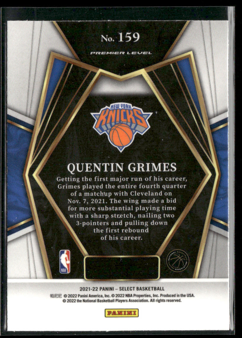 Quentin Grimes 2021-22 Panini Select Blue Prizms #159 RC New York Knicks