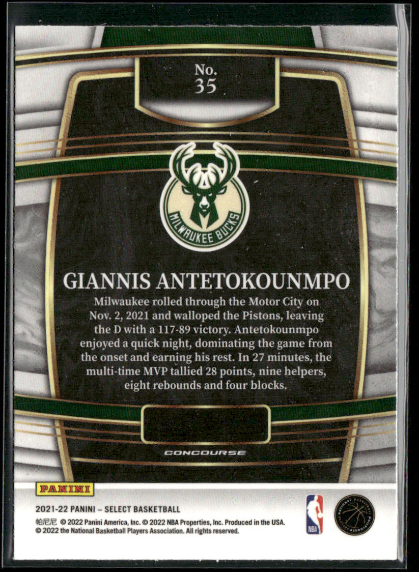 Giannis Antetokounmpo 2021-22 Panini Select Blue (Retail Base) #35 Bucks
