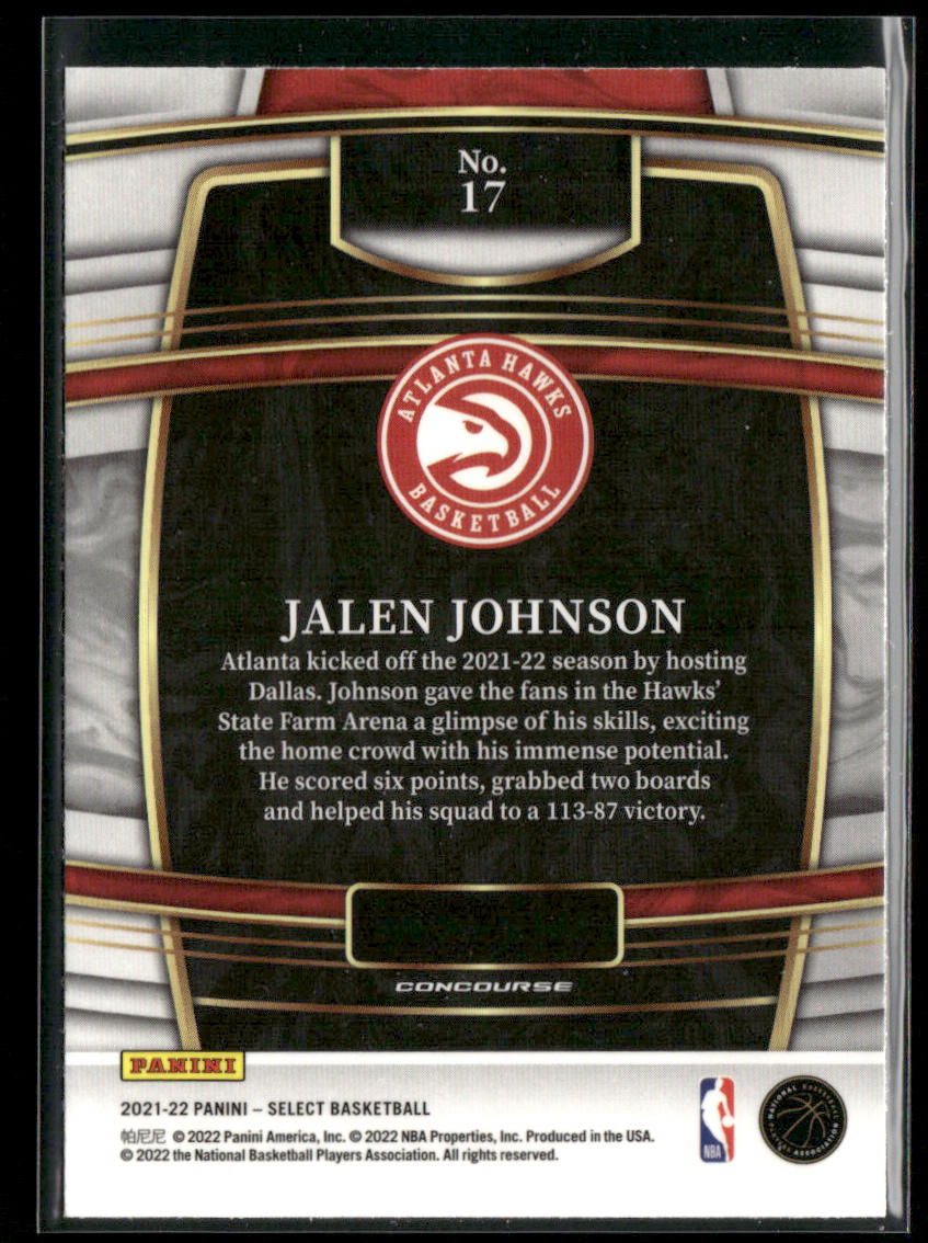 Jalen Johnson 2021-22 Panini Select Blue Prizms #17 RC Atlanta Hawks