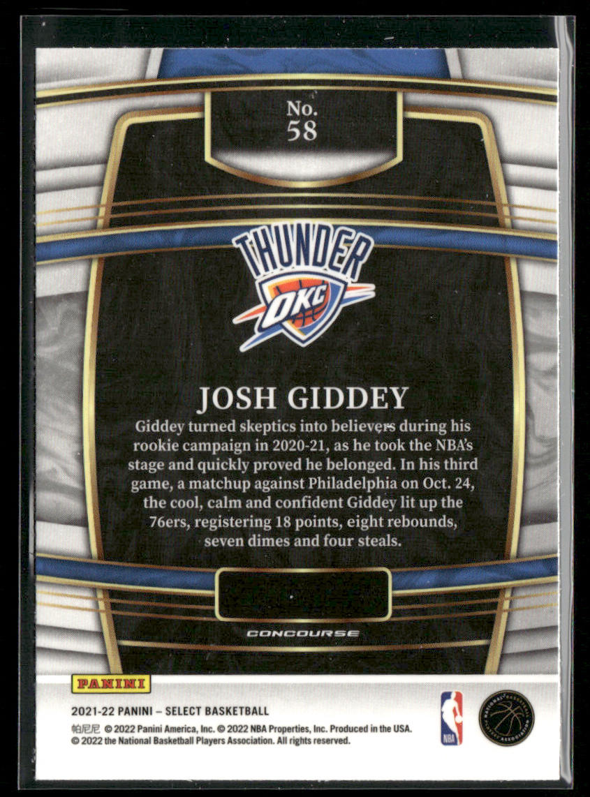 Josh Giddey 2021-22 Panini Select Blue (Retail Base) #58 RC City Thunder