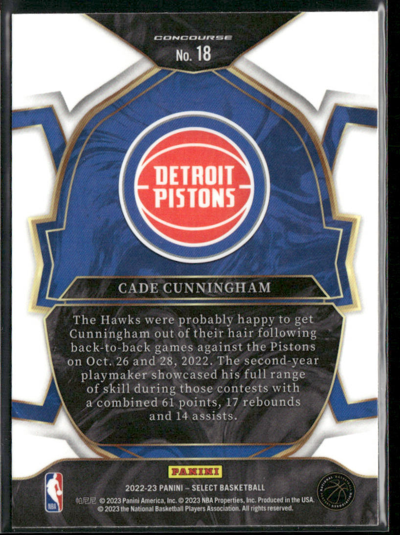 Cade Cunningham 2022-23 Panini Select Blue (Retail Base) #18 Detroit Pistons