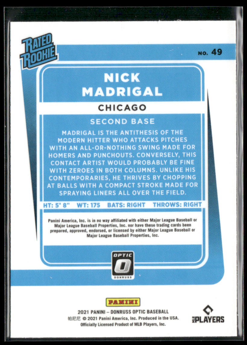 Nick Madrigal 2021 Donruss Optic #49 RC Chicago White Sox