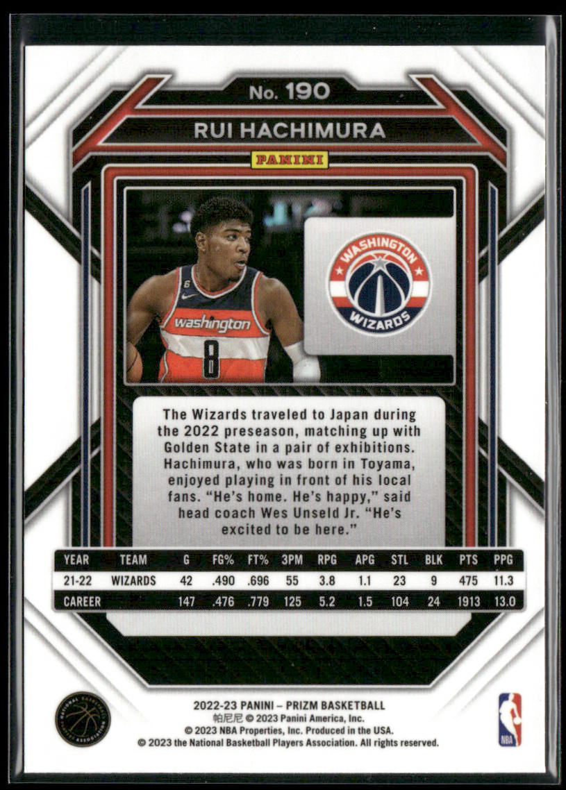 Rui Hachimura 2022-23 Panini Prizm #190 Washington Wizards