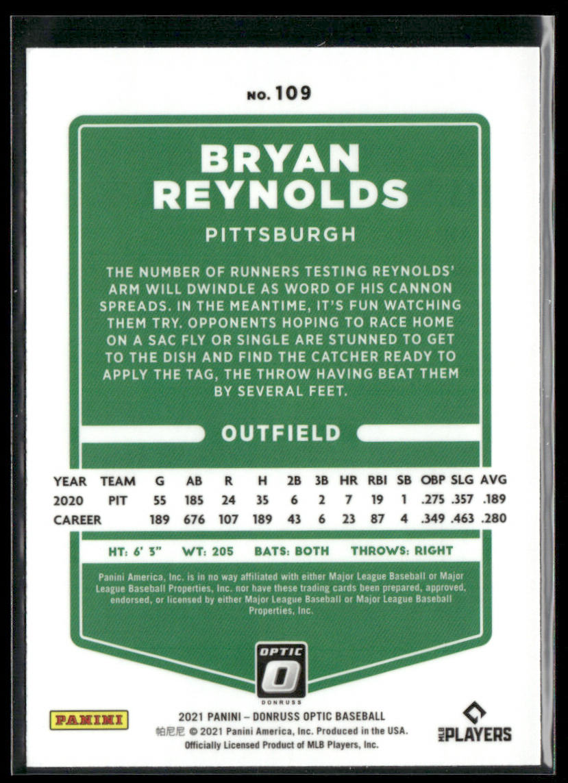 Bryan Reynolds 2021 Donruss Optic #109 Pittsburgh Pirates