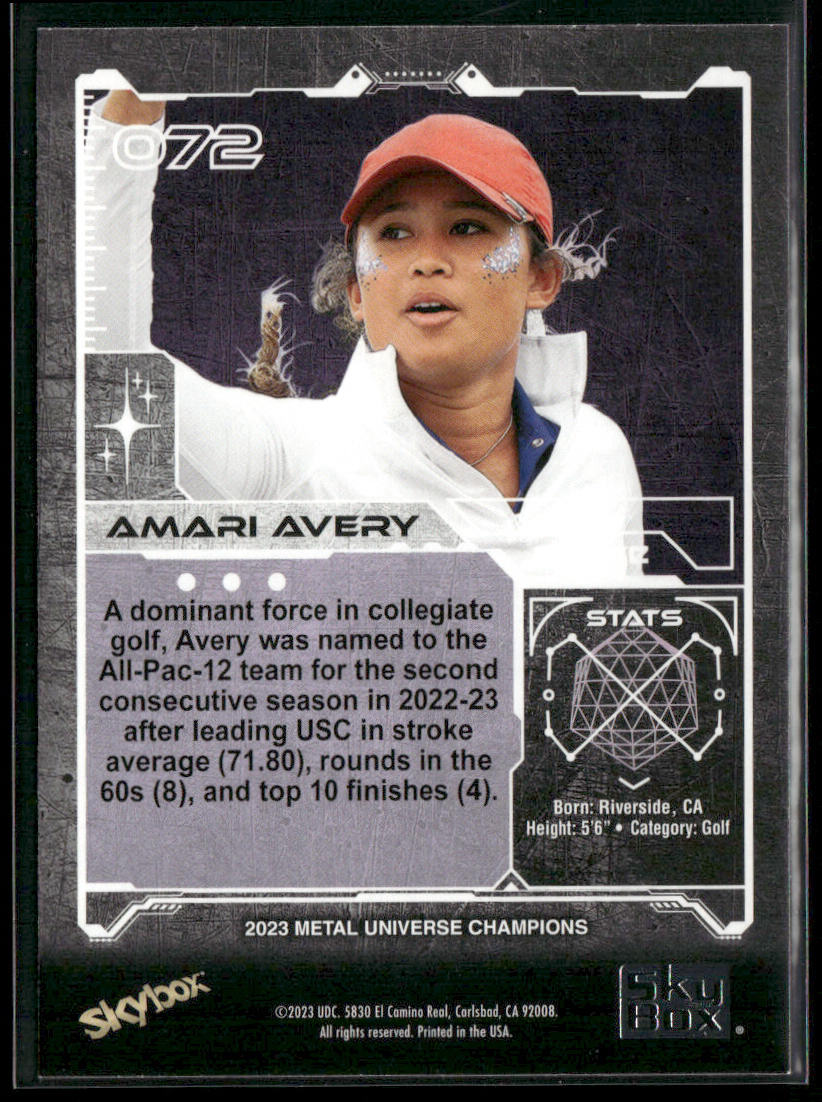 Amari Avery 2023 SkyBox Metal Universe Champions #072 back