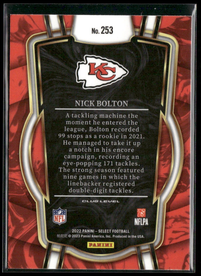 Nick Bolton 2022 Panini Select #253 Kansas City Chiefs