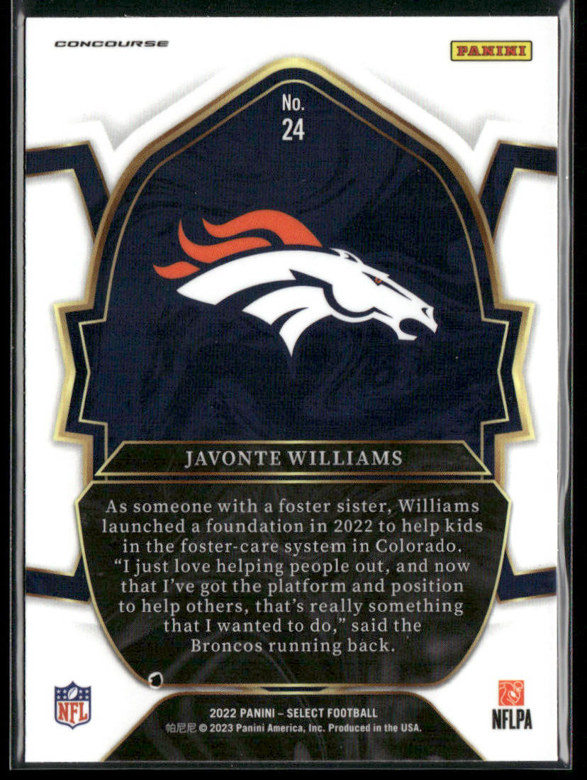 Javonte Williams 2022 Panini Select #24 Denver Broncos