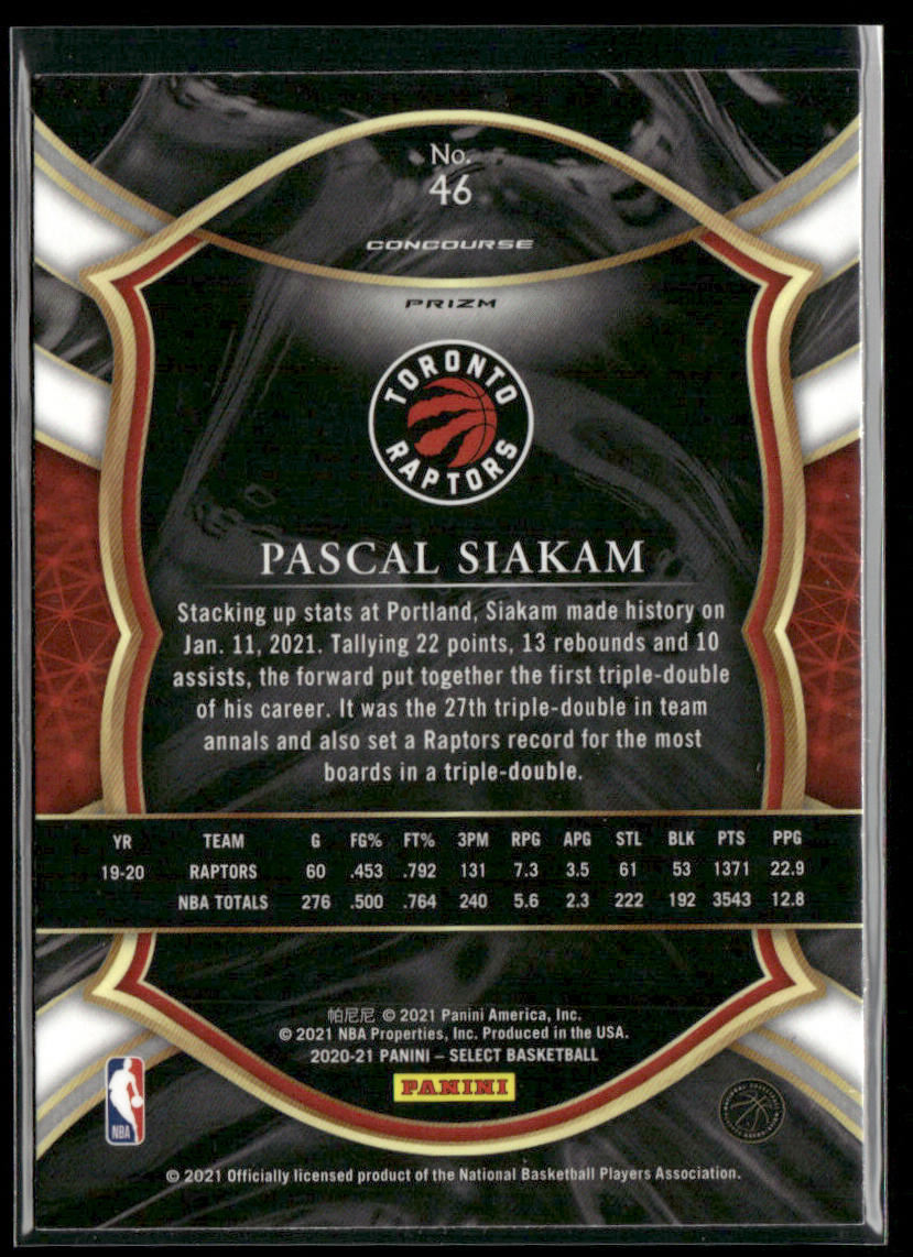 Pascal Siakam 2020-21 Panini Select Blue Prizms #46 Toronto Raptors