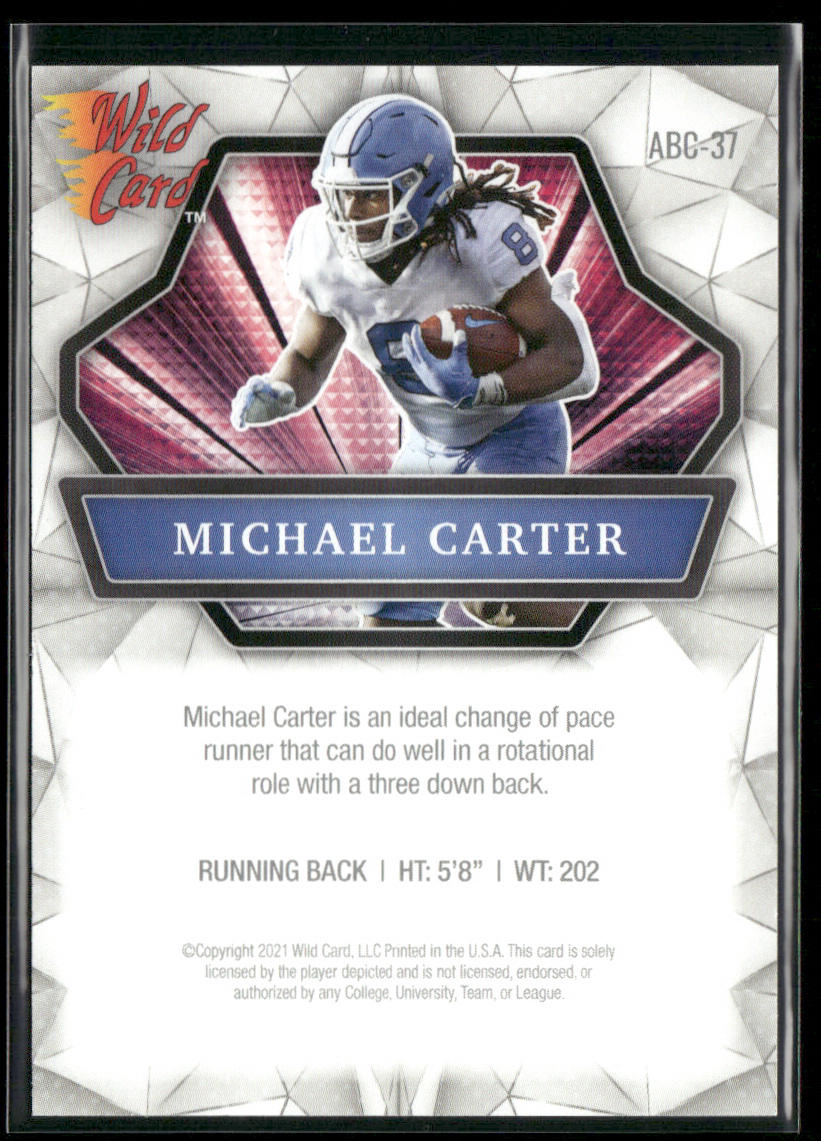 Michael Carter 2021 Wild Card Alumination #ABC-37 RC North Carolina Tar Heels back