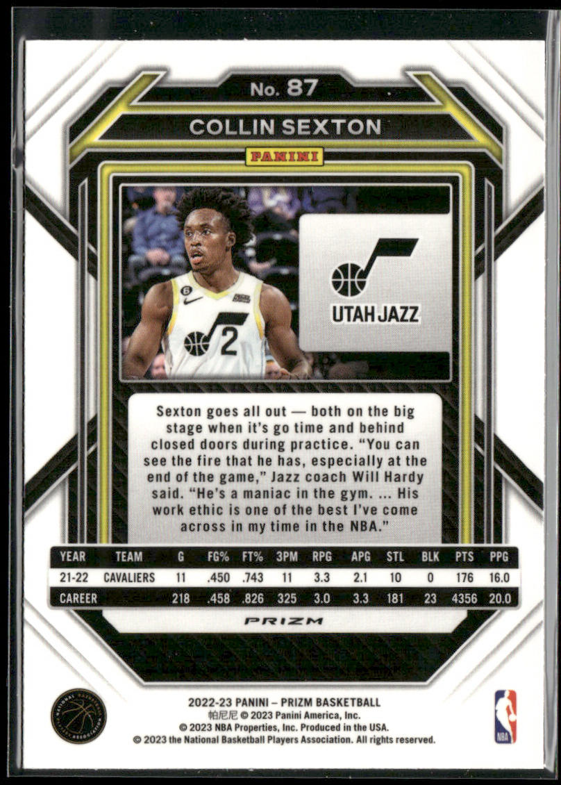 Collin Sexton 2022-23 Panini Prizm Prizms Silver #87 Utah Jazz