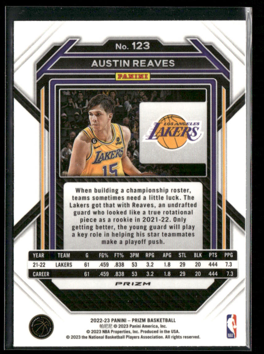 Austin Reaves 2022-23 Panini Prizm Prizms Silver #123 Los Angeles Lakers