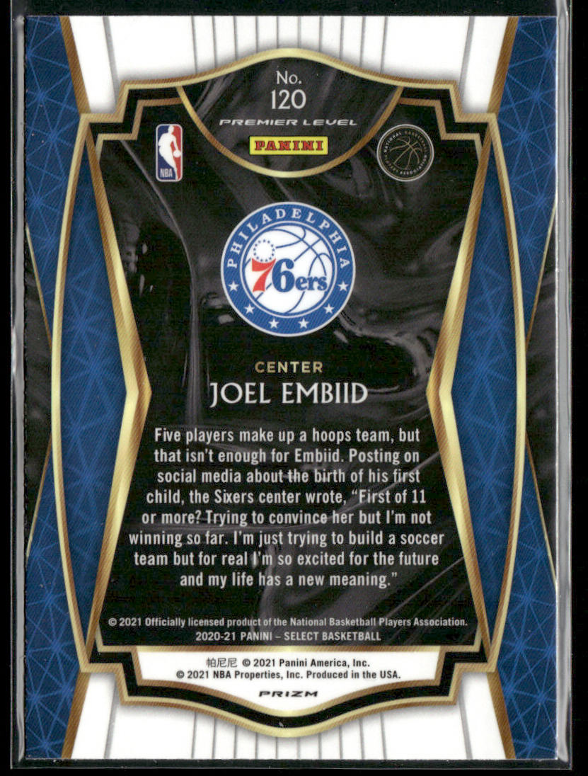 Joel Embiid 2020-21 Panini Select Blue Prizms #120 Philadelphia 76ers