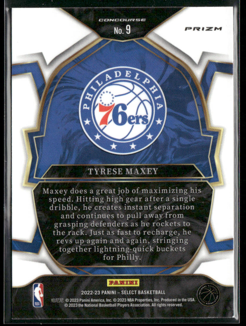 Tyrese Maxey 2022-23 Panini Select Blue Prizms #9 Philadelphia 76ers