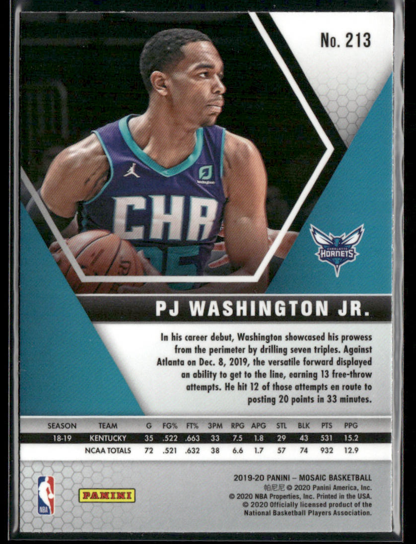 PJ Washington Jr. 2019-20 Panini Mosaic #213 RC Charlotte Hornets