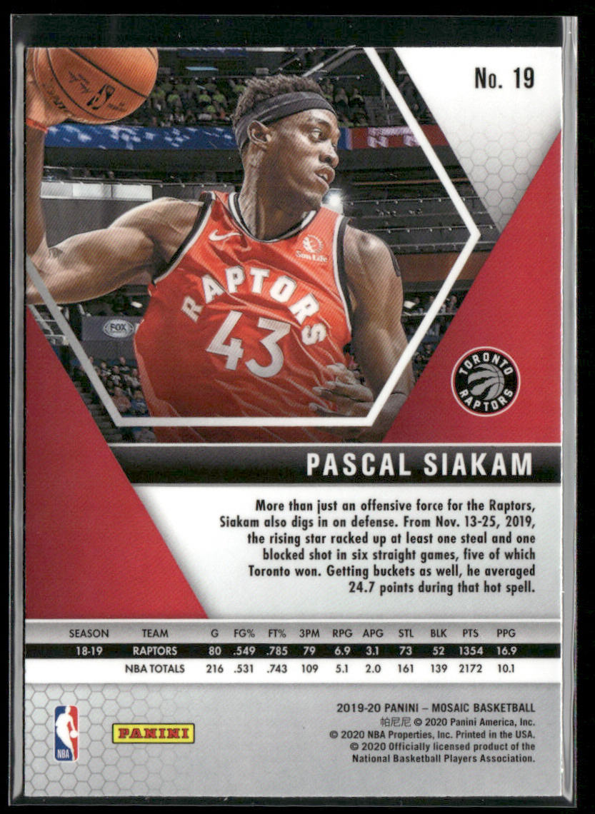 Pascal Siakam 2019-20 Panini Mosaic #19 Toronto Raptors