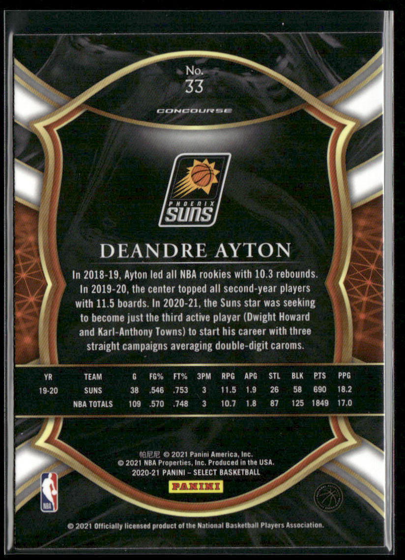 Deandre Ayton 2020-21 Panini Select Blue #33 Phoenix Suns back