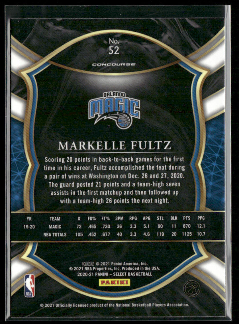 Markelle Fultz 2020-21 Panini Select Blue #52 Orlando Magic back